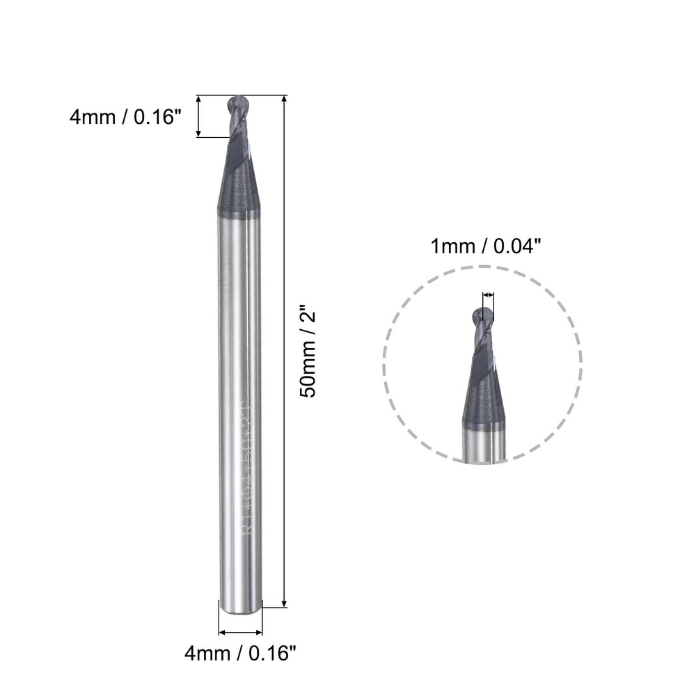 CNC Spiral Milling Cutter 1mm Tip Radius Solid Carbide AlTiSin Coated 50mm