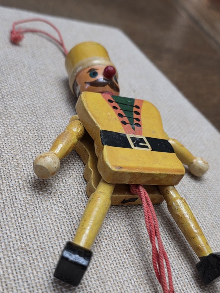Vintage Wood Toy Nutcracker Soldier Christmas Pull String