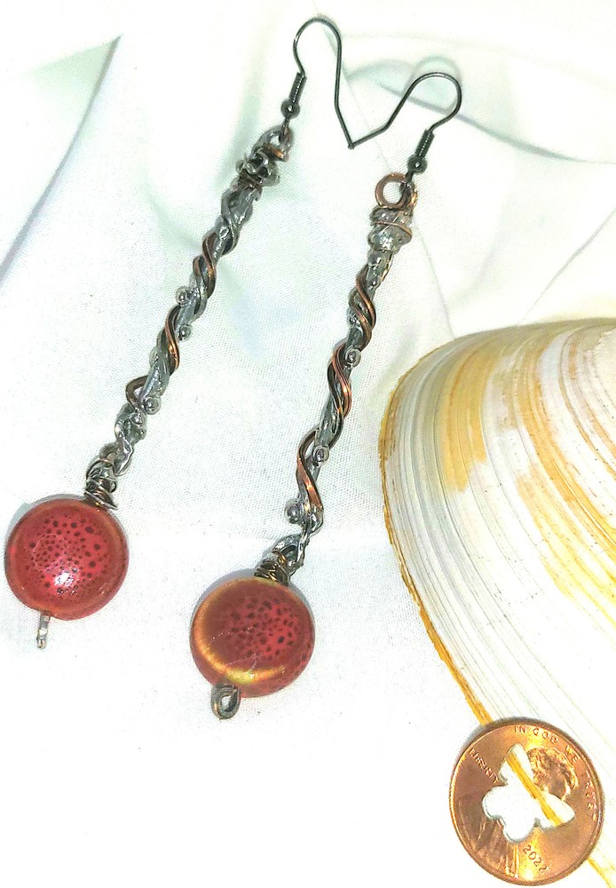 Ceramic & Copper Wire Dangle Earrings
