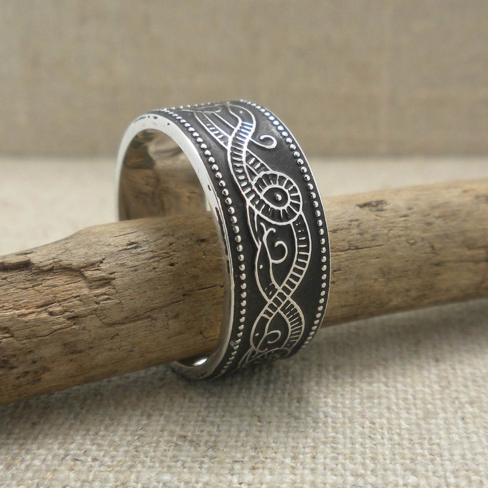 Size 10.5 Irish Silver Celtic Warrior Shield Wedding Ring 9 mm Oxidized Finish