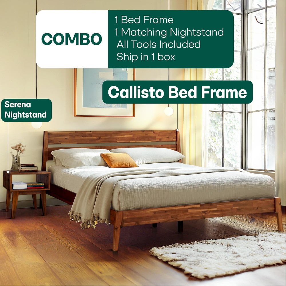 Acacia 2-Pcs King Bedroom Set Callisto – Solid Wood Platform Bed Frame wit