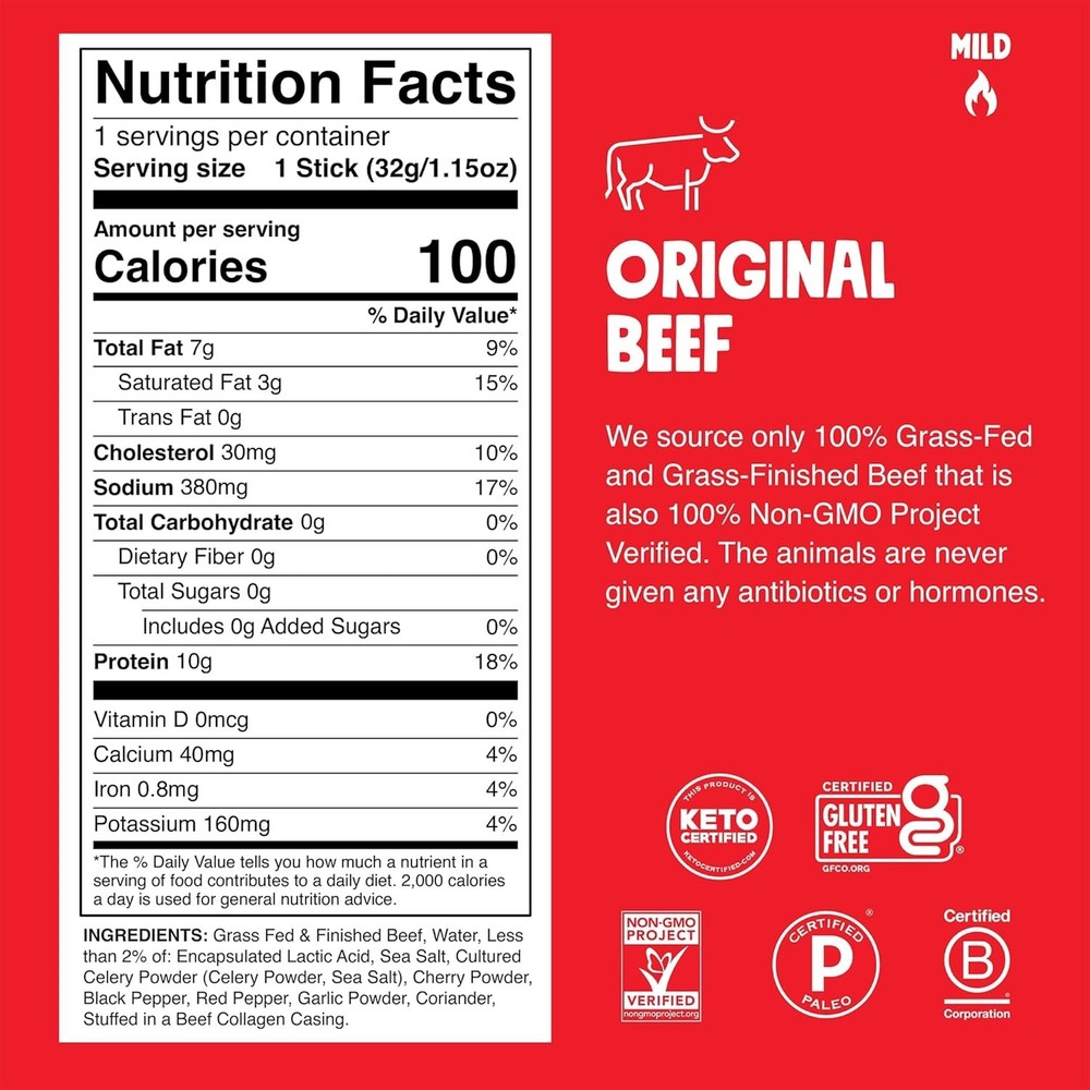 Bold Flavors Beef Jerky Sticks 10-Pack - Zero Sugar, Healthy