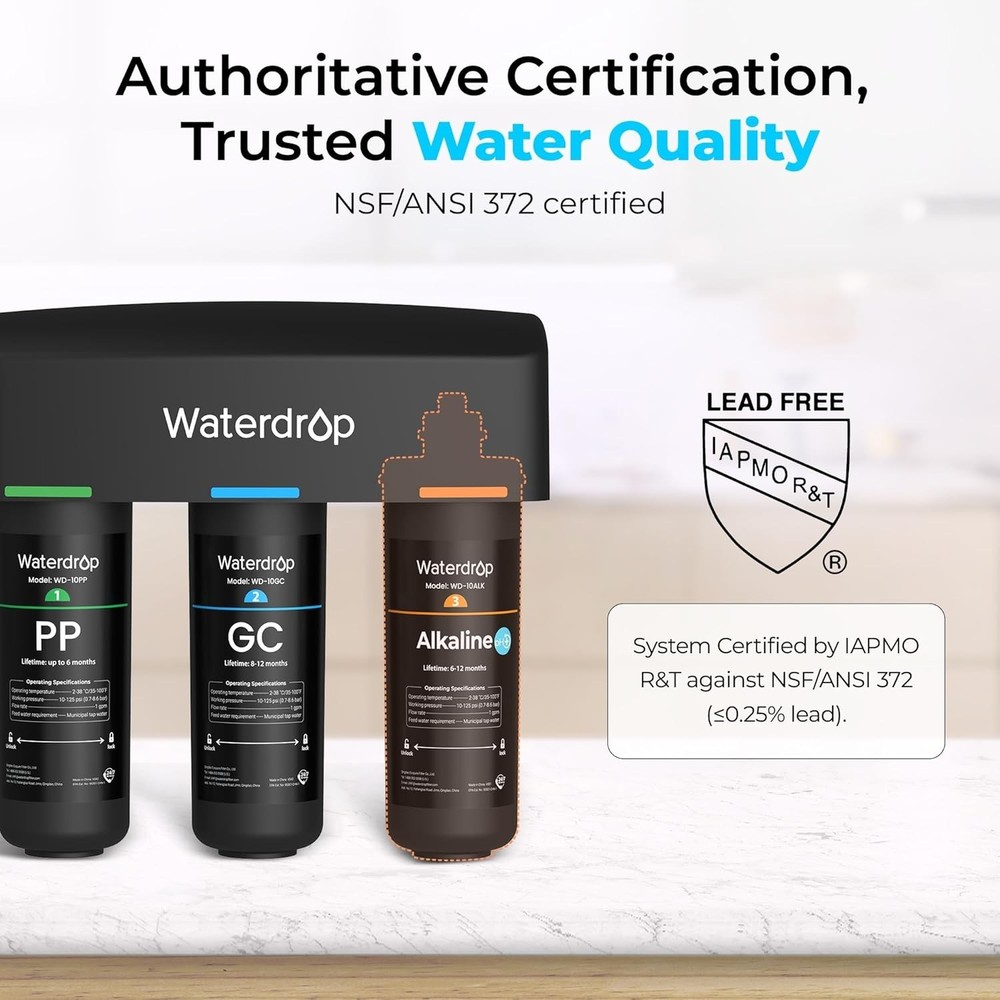 Waterdrop TSB-ALK 8 Layer Slightly Alkaline Under Sink Water Filter System