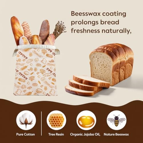 Original Beeswax Lined Bread Bag for Homemade Bread, Reusable Linen Bread