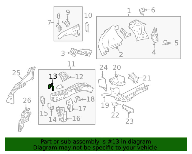 Driver Side Front Engine Compartment Inner Rail Front Reinforcement (23258726)