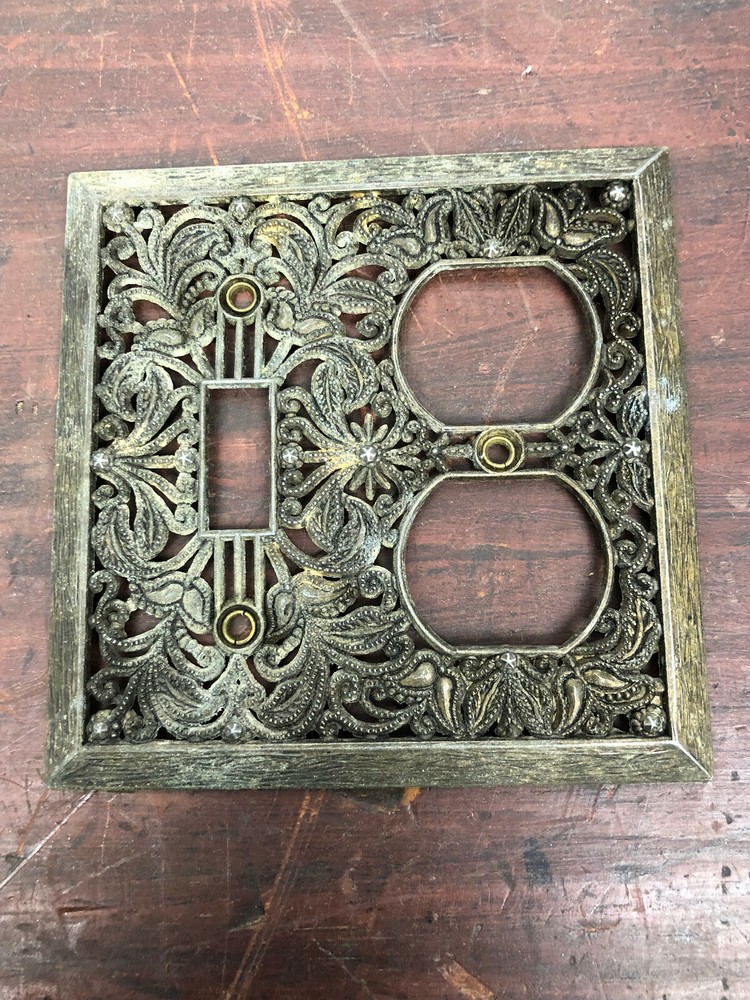 Vintage Angelo Filigree Combo 2 Dual Socket 1 Single Light Switch Cover