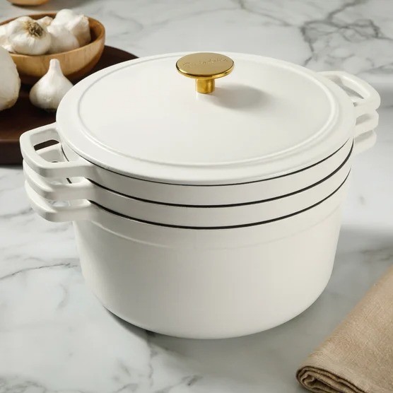 Sur La Table Enameled Cast Iron Stackable Cookware Set Heavy-Duty Grill Pan NIB