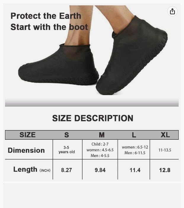 Viatek Silicone Rain Shoe Covers Reusable Waterproof (Clear / Size Medium)