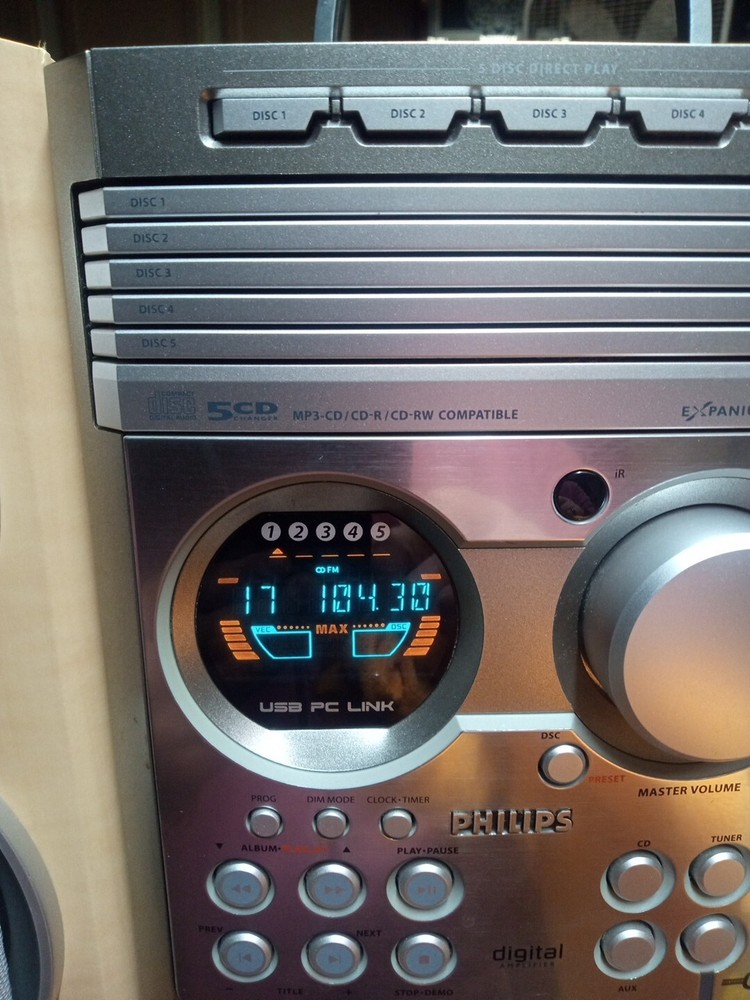 Philips MCM530/37 5 Disc CD Changer Micro Stereo System No Remote TESTED Workin