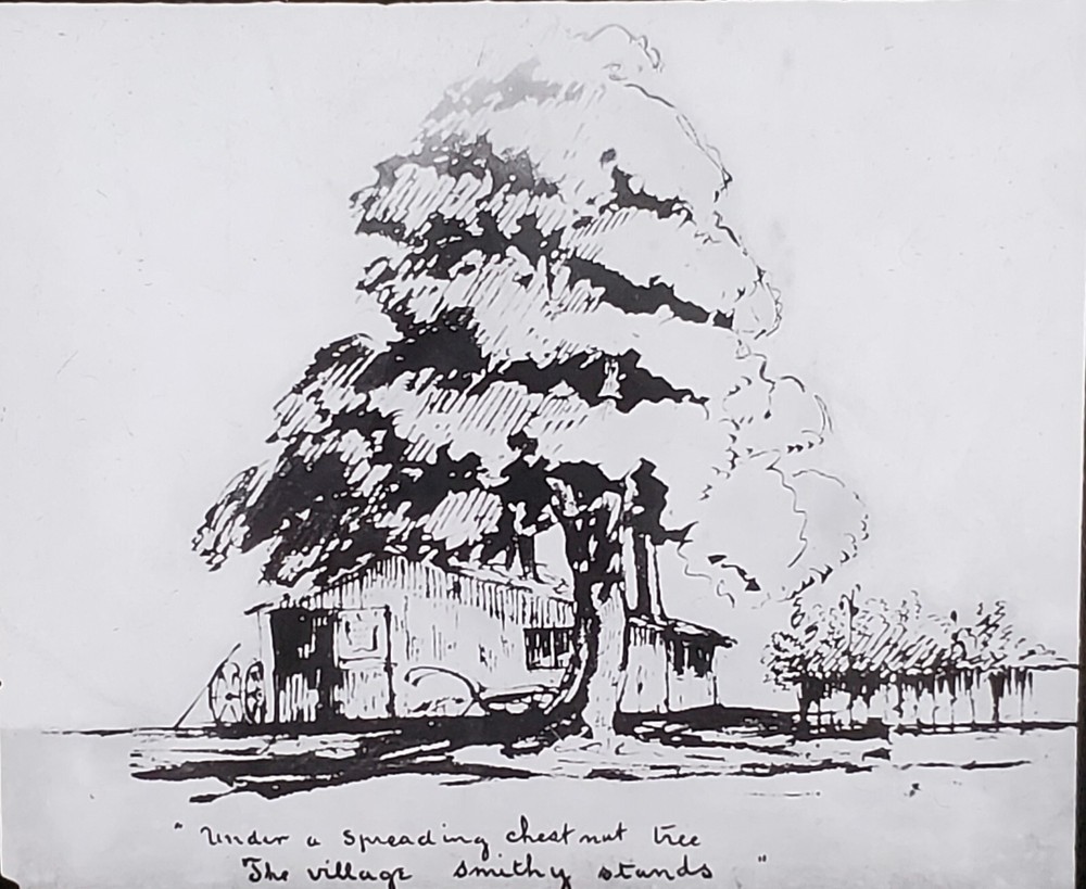 Under A Spreading Chestnut Tree... Longfellow, c1929 Magic Lantern Glass Slide