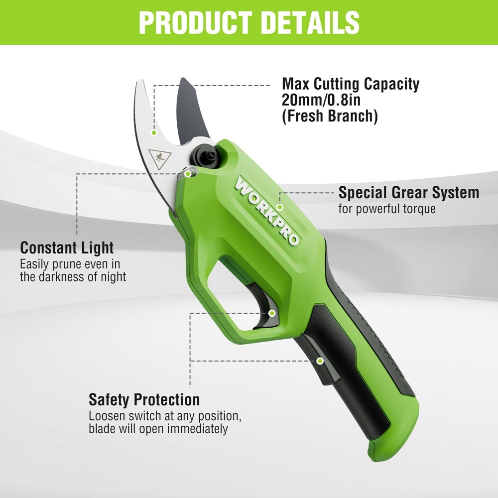 WORKPRO Rechargeable Electric Pruning Shear Cordless Tree Pruner Cutter Scissors