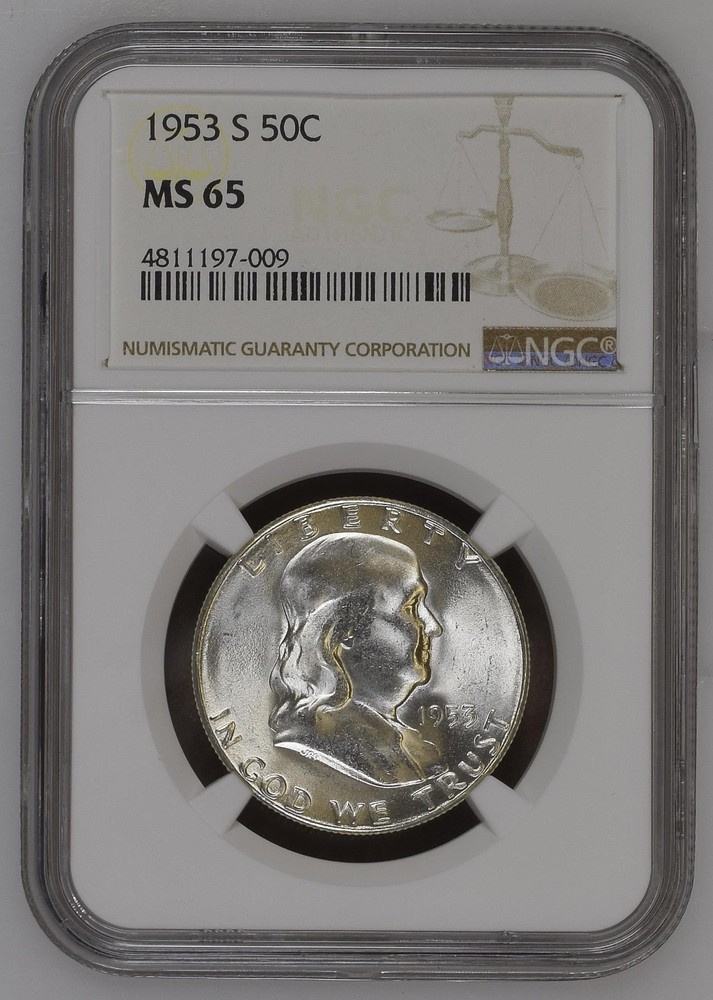 1953-S SILVER FRANKLIN HALF DOLLAR MS65 NGC