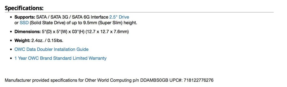 OWC Data Doubler, Optical to SATA HD Converter Bracket Solution for Mac...