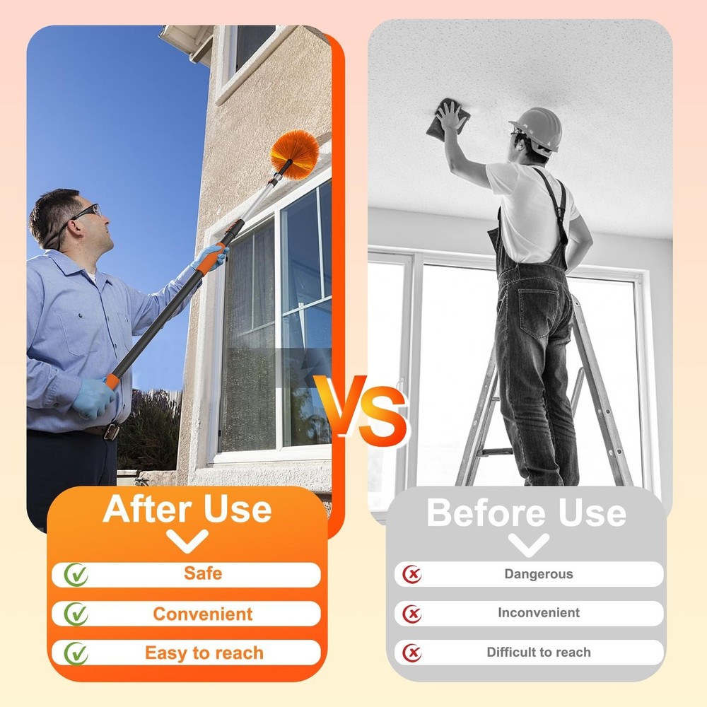 20FT Cobweb Duster with Extension Pole, Spider Web Brush for Cleaning Extenda...