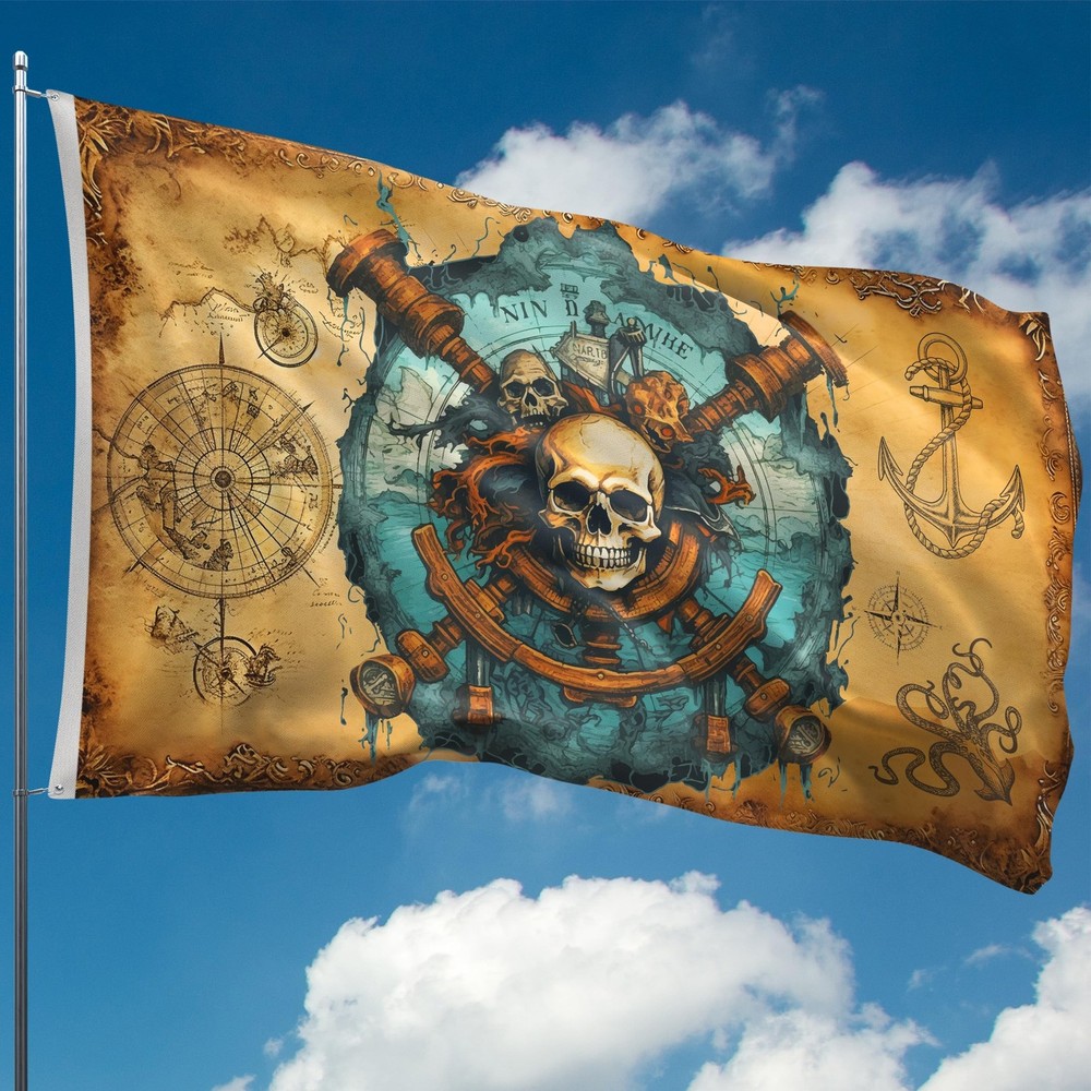 Pirate Flag – Jolly Roger Flag with Pirate Map – 100Den polyester -