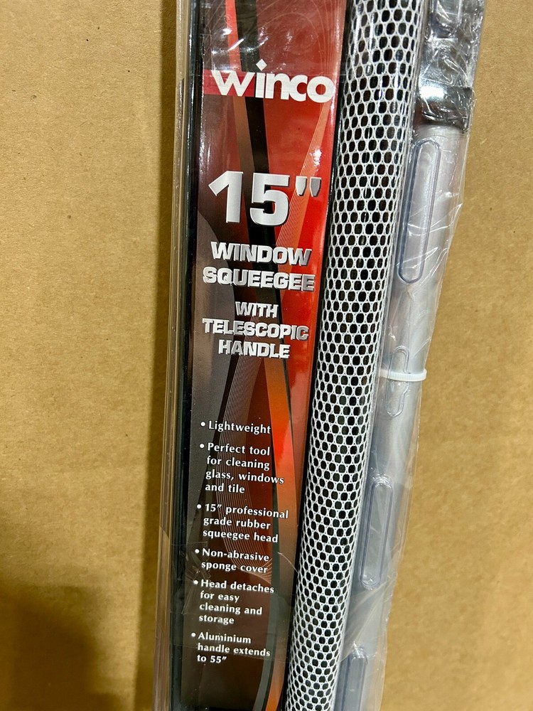Winco Window Squeegee with Telescopic Handle, 15-Inch WS-15