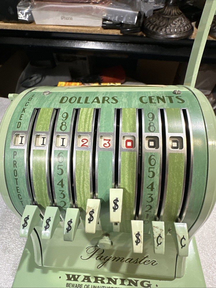 Paymaster x-2000 office check printer with stamper and key writer working