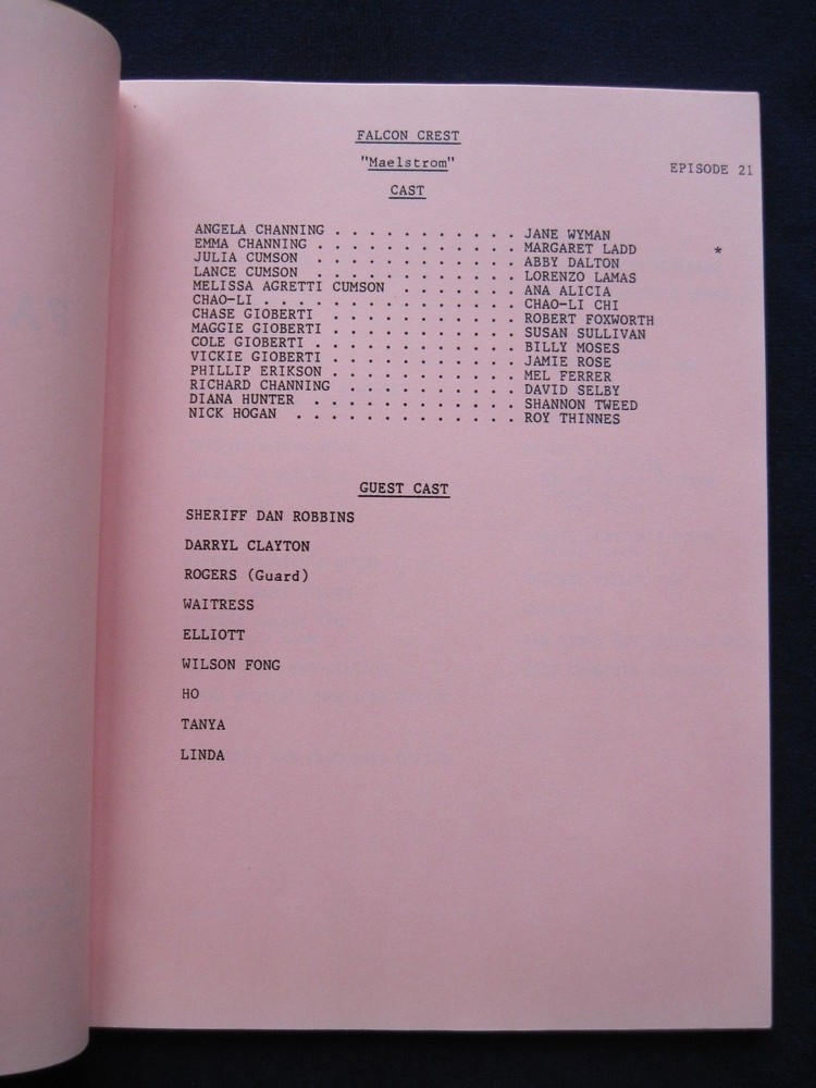 ORIGINAL TV Script FALCON CREST Maelstrom BRADFORD DILLMAN'S Copy wi His Notes