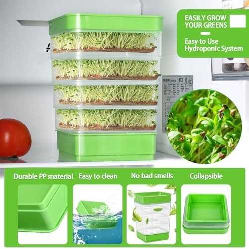 4-Tier Stackable Seed Sprouting Kit with Drain Holes & Tray - Organic Microgreen