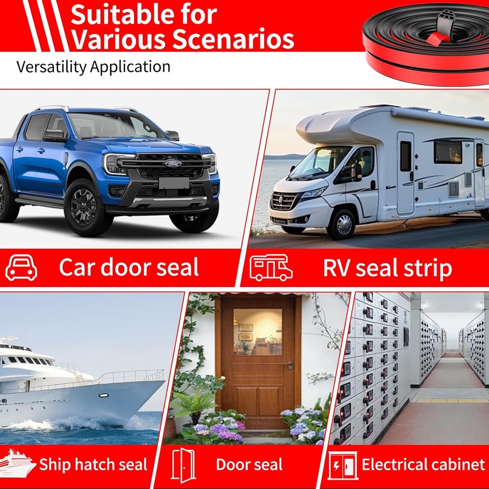 Truck Tonneau Cover Seal - Durable Rubber Tailgate 16 FT/5 meters Car, RV & Truc