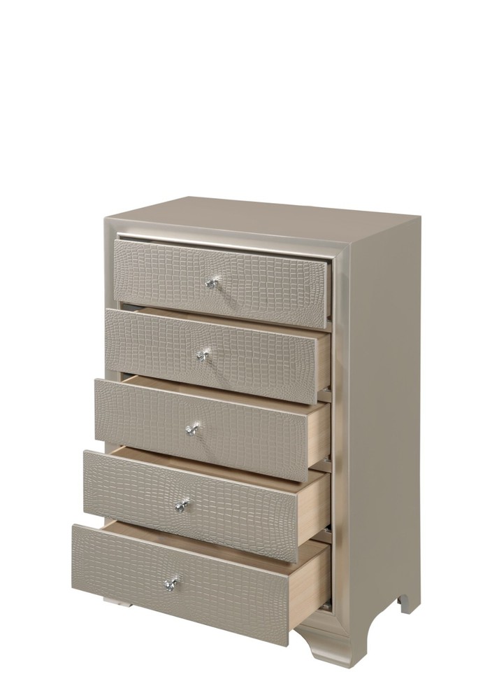 Modern 3pc Full Size Upholstered LED Backlit HB Panel Bed Chest Nightstand Set