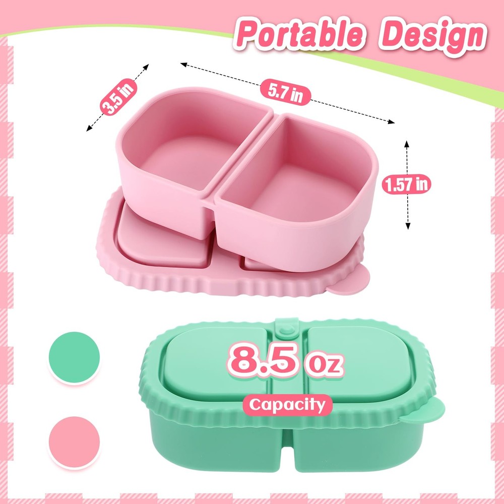 Alphatool Reusable Silicone Snack Containers - 8.5Oz 2 pink green