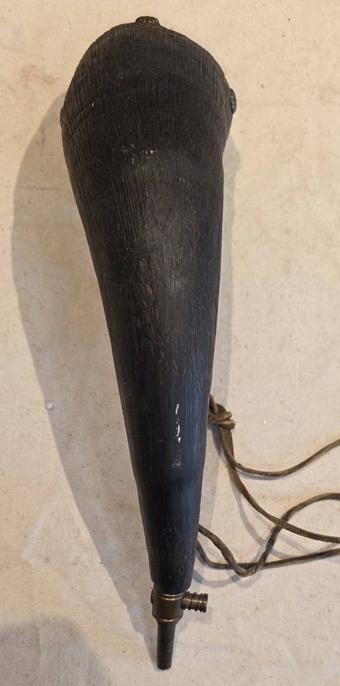 Vintage Black Powder Horn Flask 14" Primitive Muzzleloader Style Leather Strap