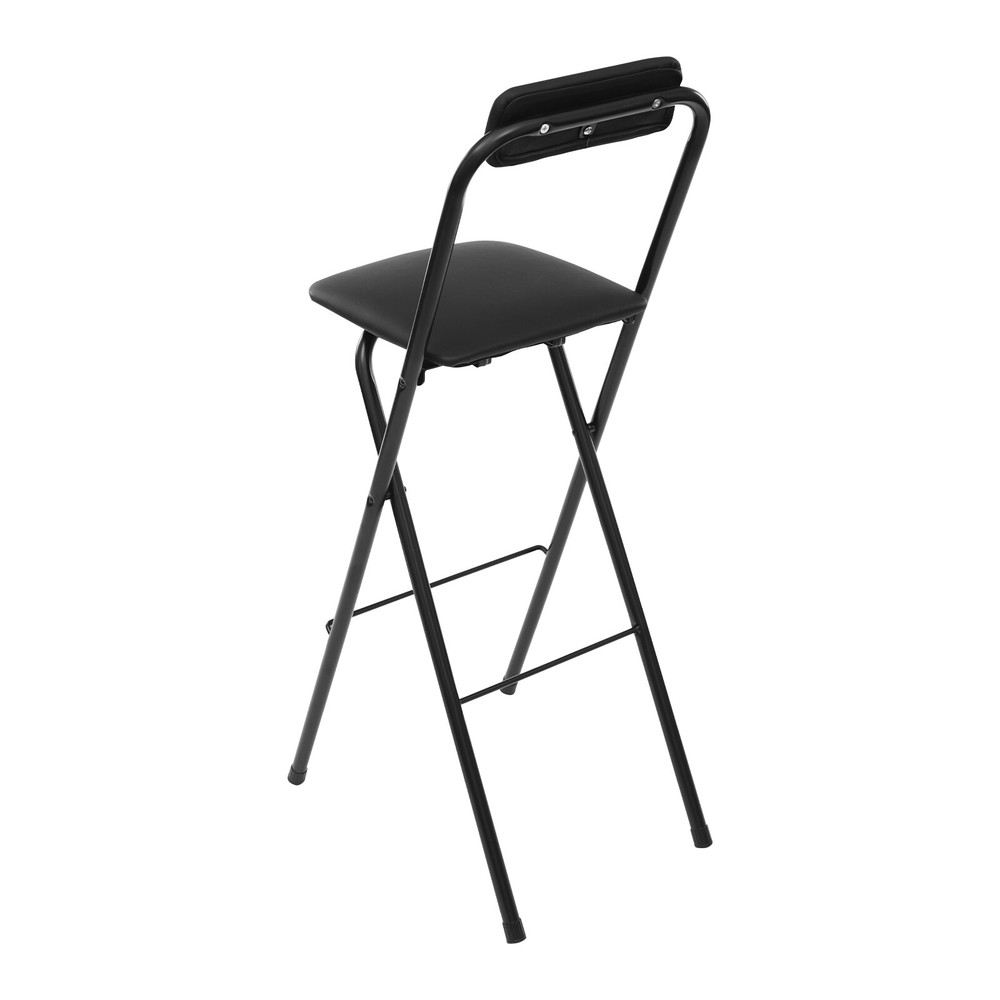 Black Foldable Bar Chair with Backrest 125kg-Load Foldable Stool 110cm Modern