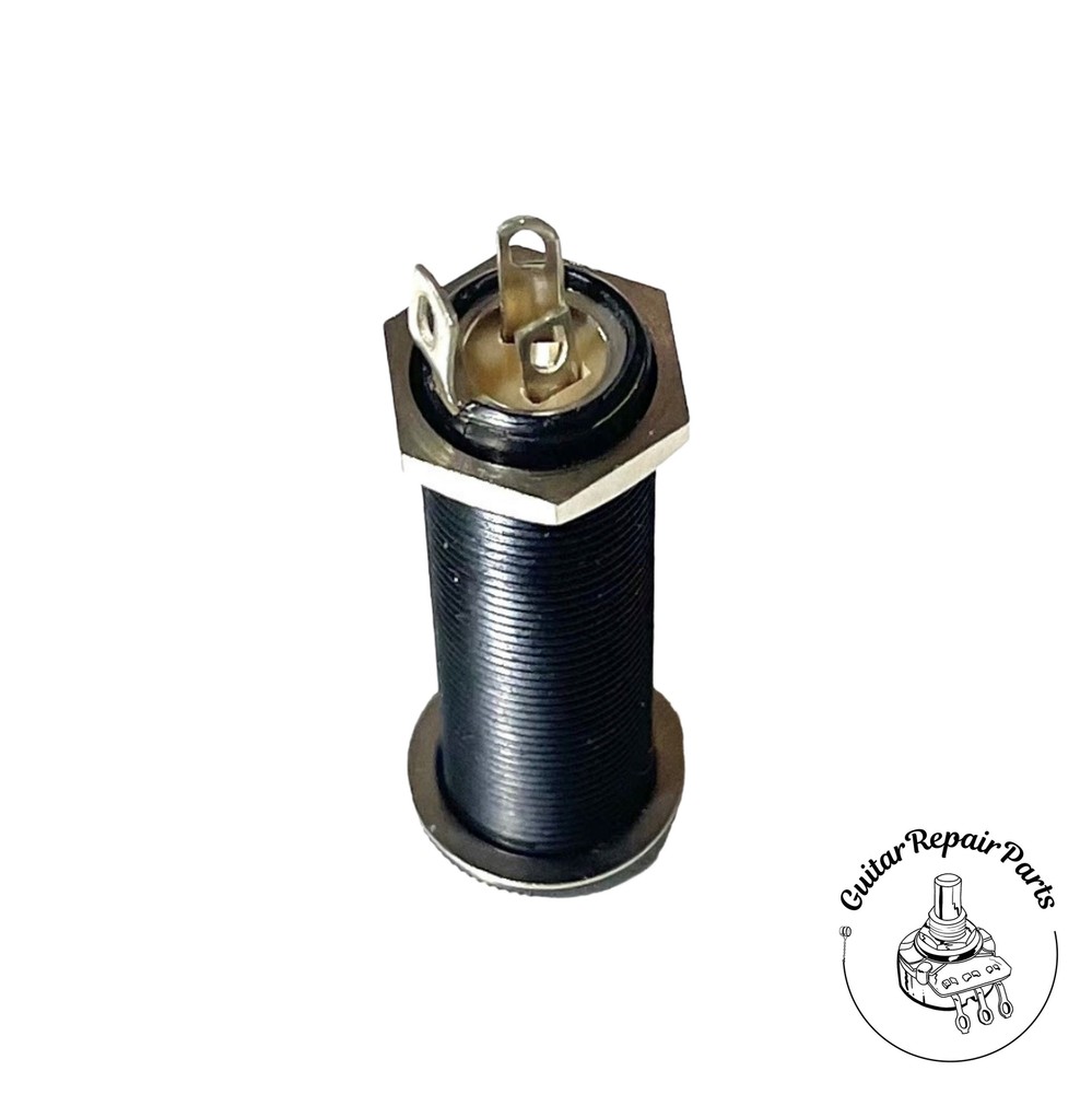 Switchcraft Long Threaded 1/4" Stereo 3 Conductor Panel Mount Barrel Jack Black