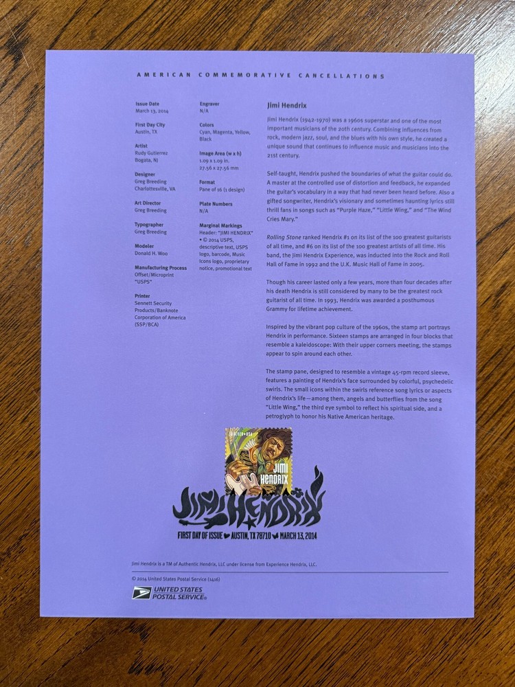 American Commemorative Cancelations #1416 - Jimi Hendrix (#4880)