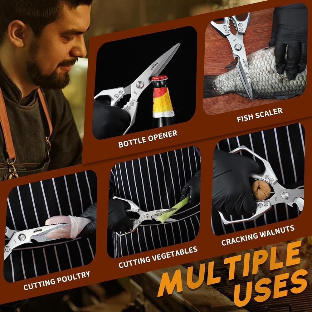 HUUSK Kitchen Scissors All Purpose - Stainless Steel Kitchen Shear, Sharp Silver