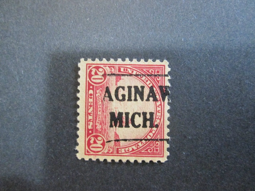 *EXTREMELLY RARE ERROR Sc # 698 ~ 20 C Precancel, FIRST LETTER MISSING SAGINAW*
