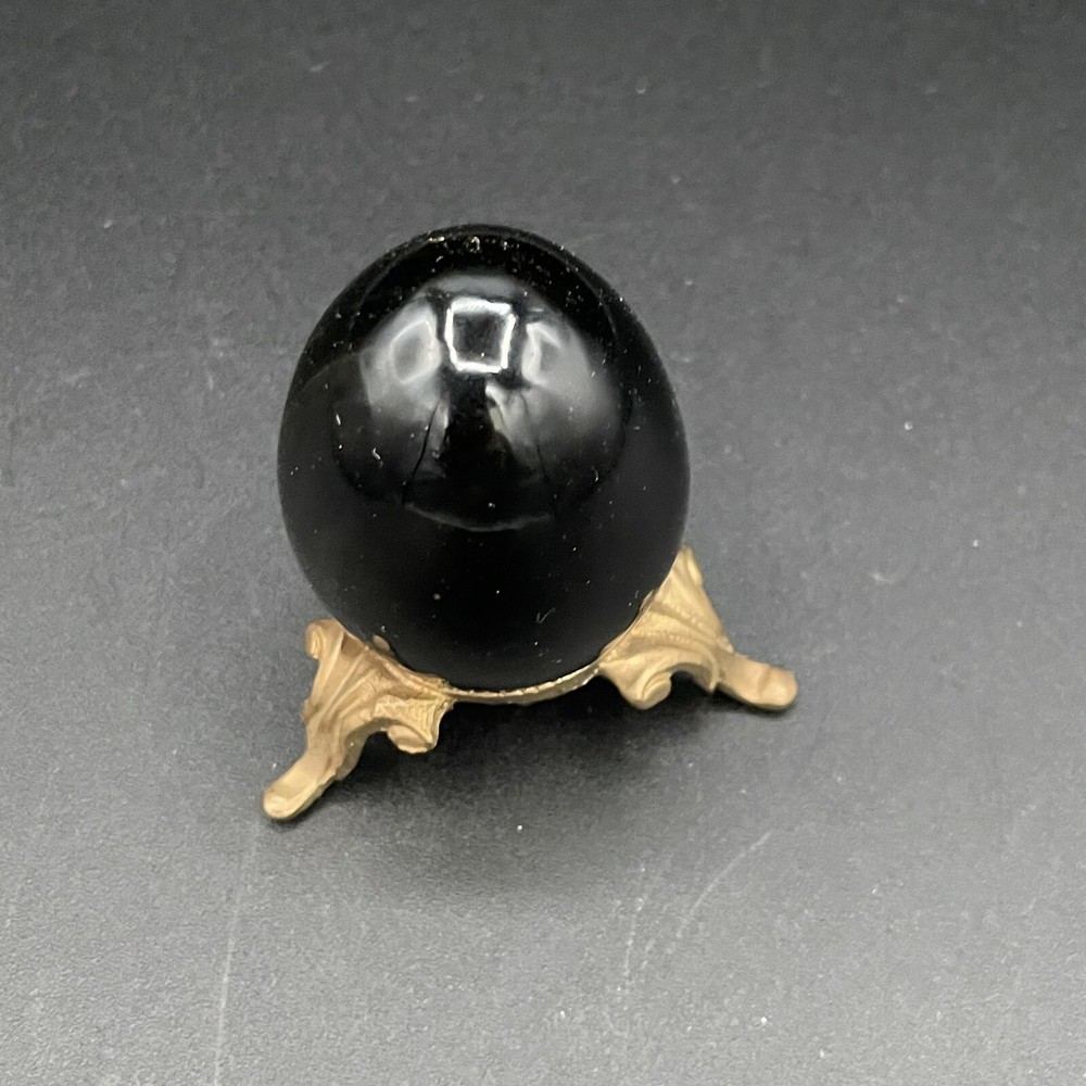 Black Egg with Gold Stand - Egg is 2 inches - Unknown stone
