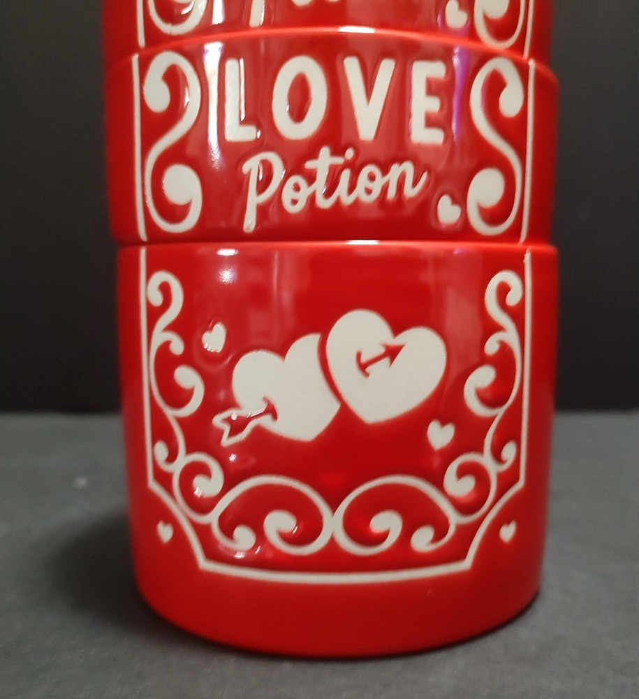 Red Ceramic Love Potion Bottle Shaped Stacking Measuring Cup Set 9" Tall