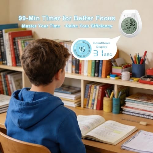 Shower Clock Waterproof, Bathroom Clock with Temperature & Shower Timer, White