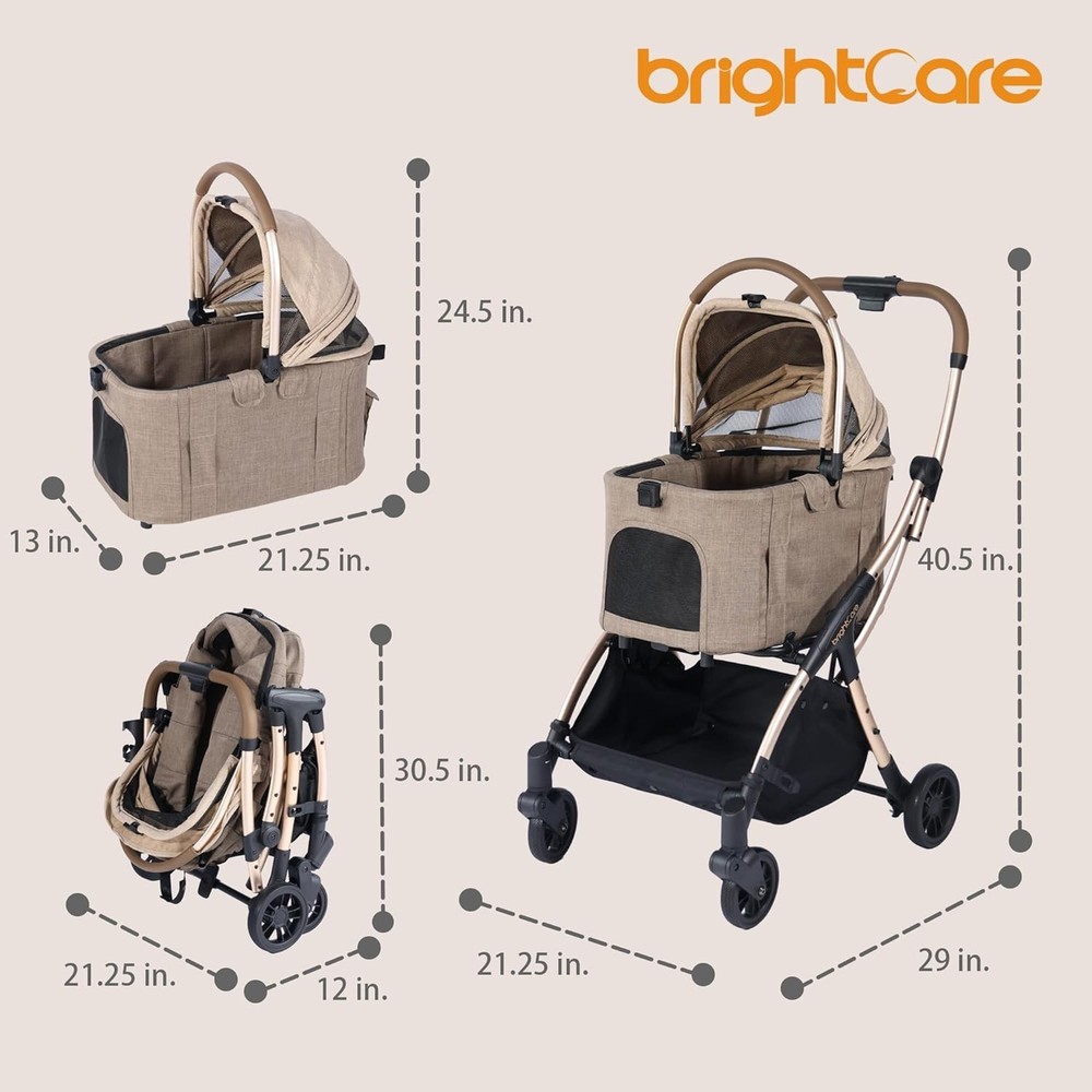 Auto-Folding Pet Stroller with Detachable carrier.