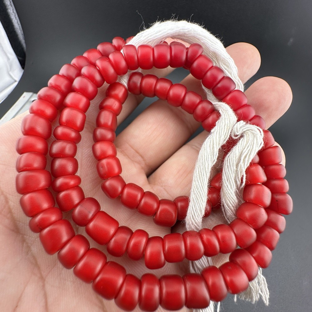 Antique Venetian Red WhiteHeart Beads Long String Rare