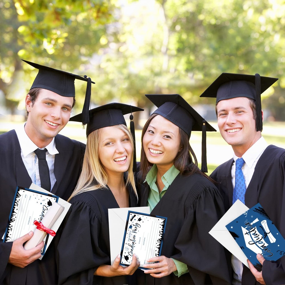 30 Graduation Party Invitations with Envelopes Blue