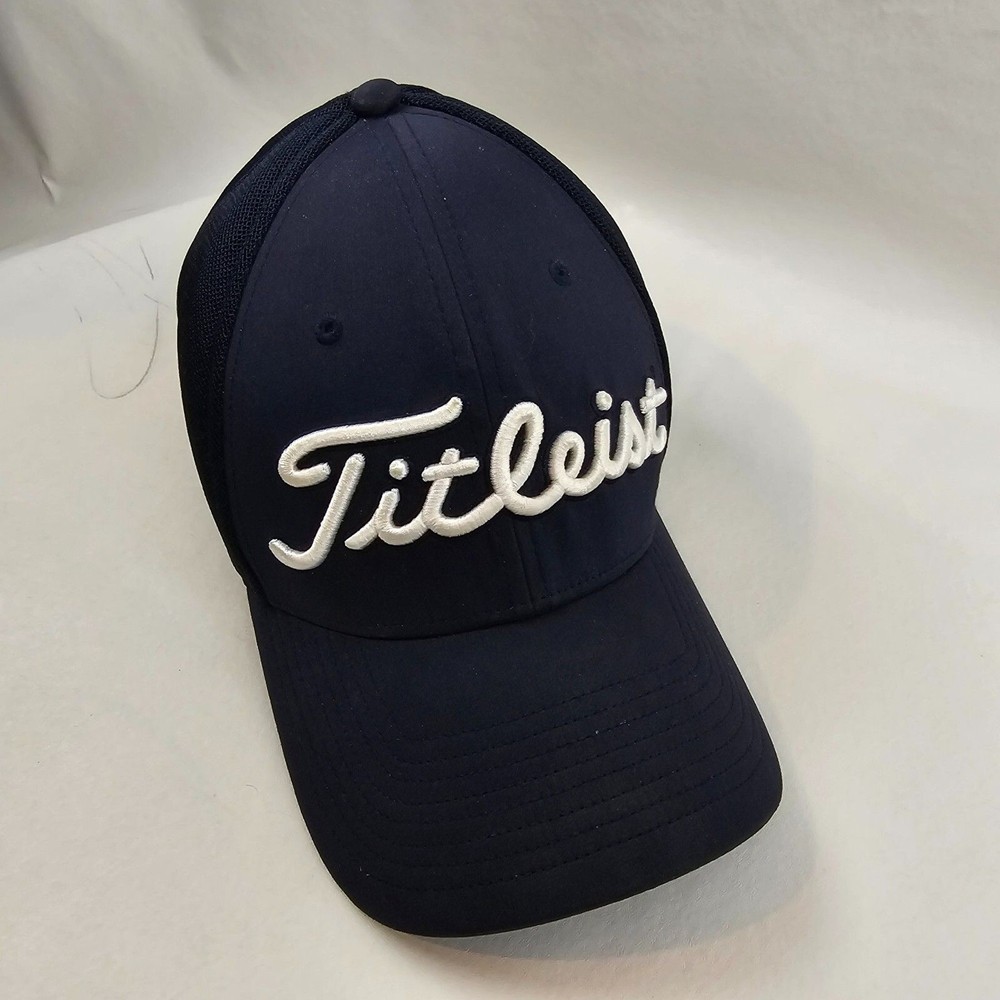 Titleist Hat Men Medium Large Blue Flex Fitted Golf Hat Cap Baseball Embroidered