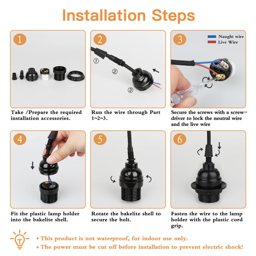 8 Pack E26 E27 Light Sockets, Black Medium Screw Base with Shade Ring, Retro ...