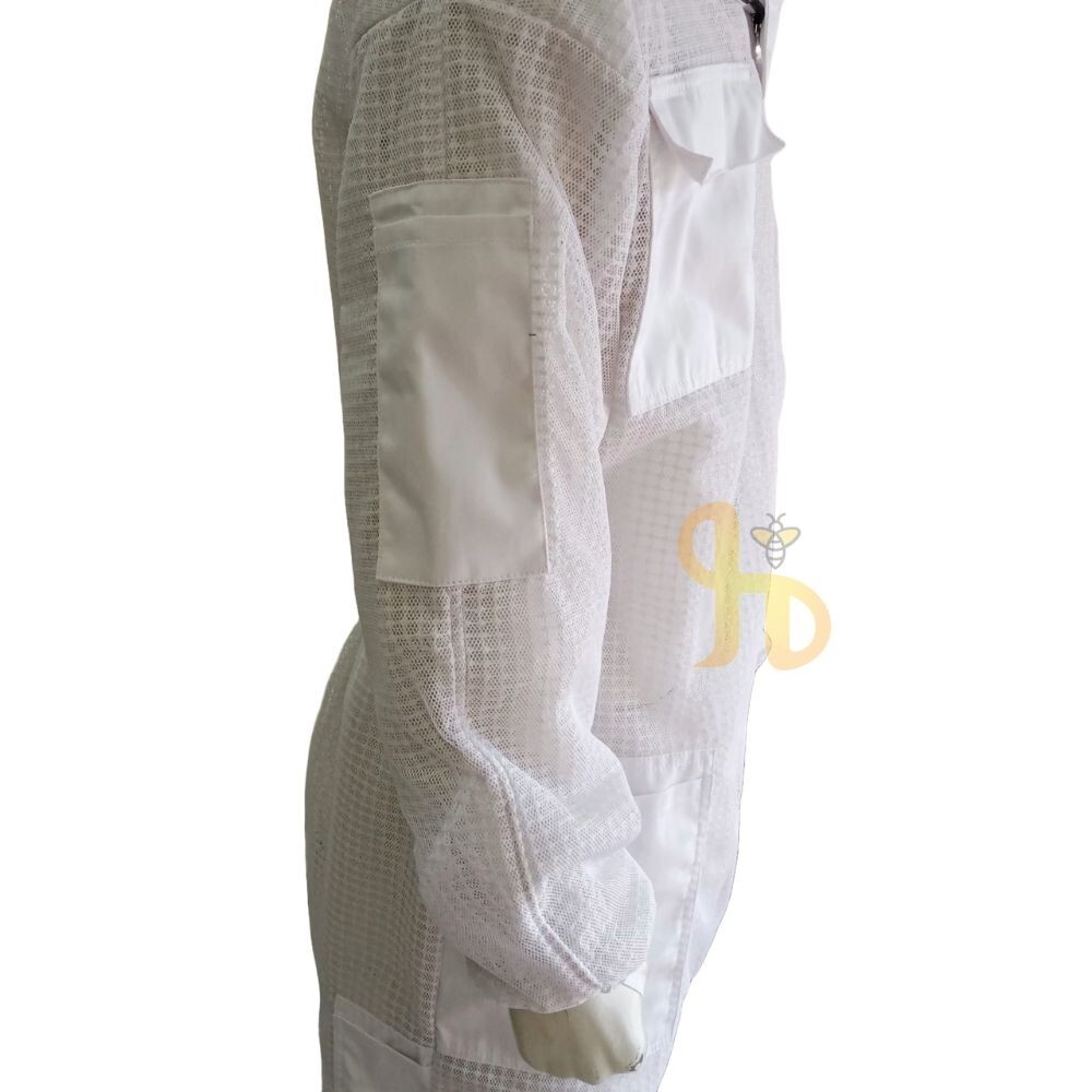 Beekeeping Protective Suit 3 Layers Full Ventilated Round Hat, White, Large
