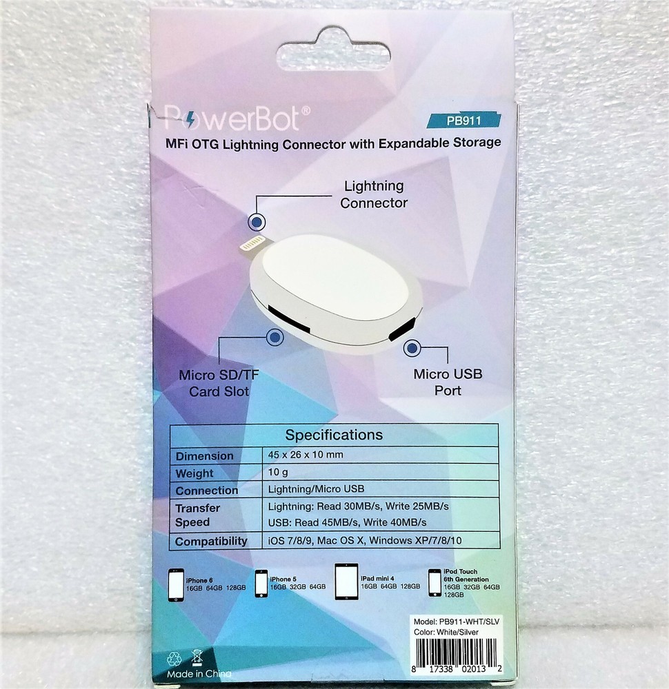 PowerBot PB911 MFi OTG Lightning Connector w/Expandable Storage