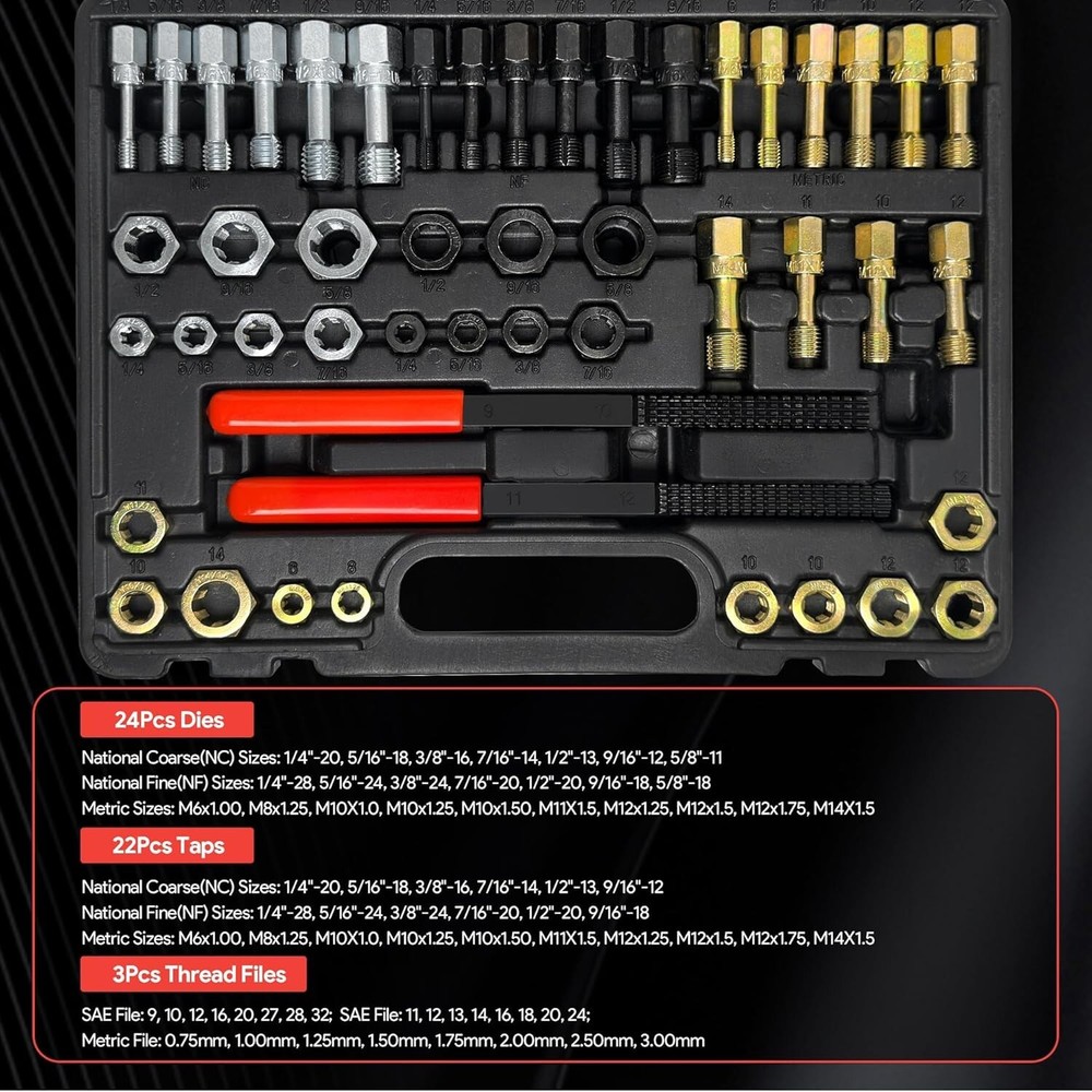 49PCS Thread Repair Chaser Tool UNC UNF Metric Thread Restorer Kit