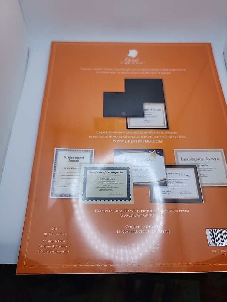 Great Papers! Black Classic Crest Certificate Cover; 5 ct.