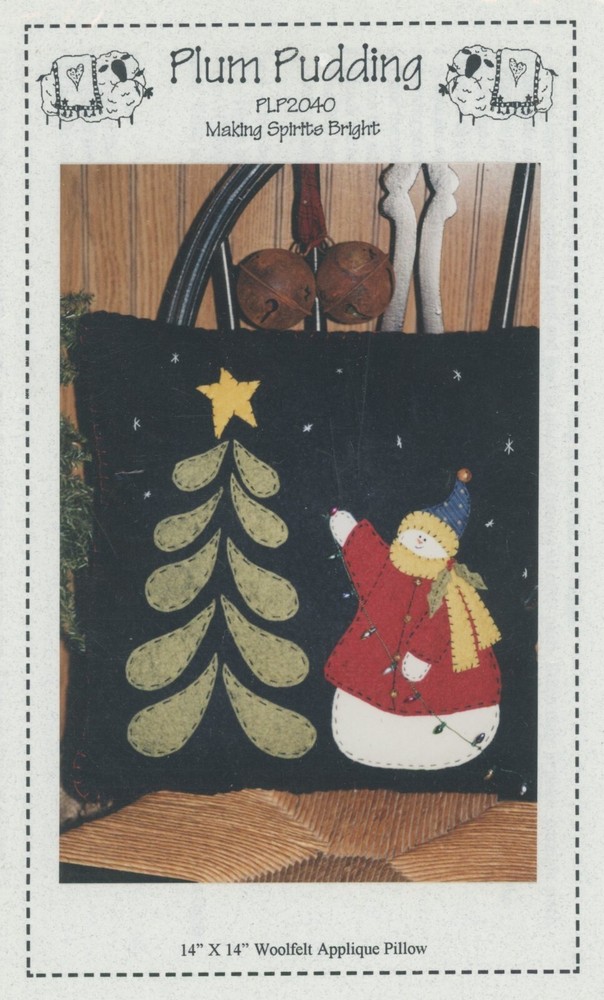 Plum Pudding Making Spirits Bright Primitive Folk Art Pillow Applique Pattern