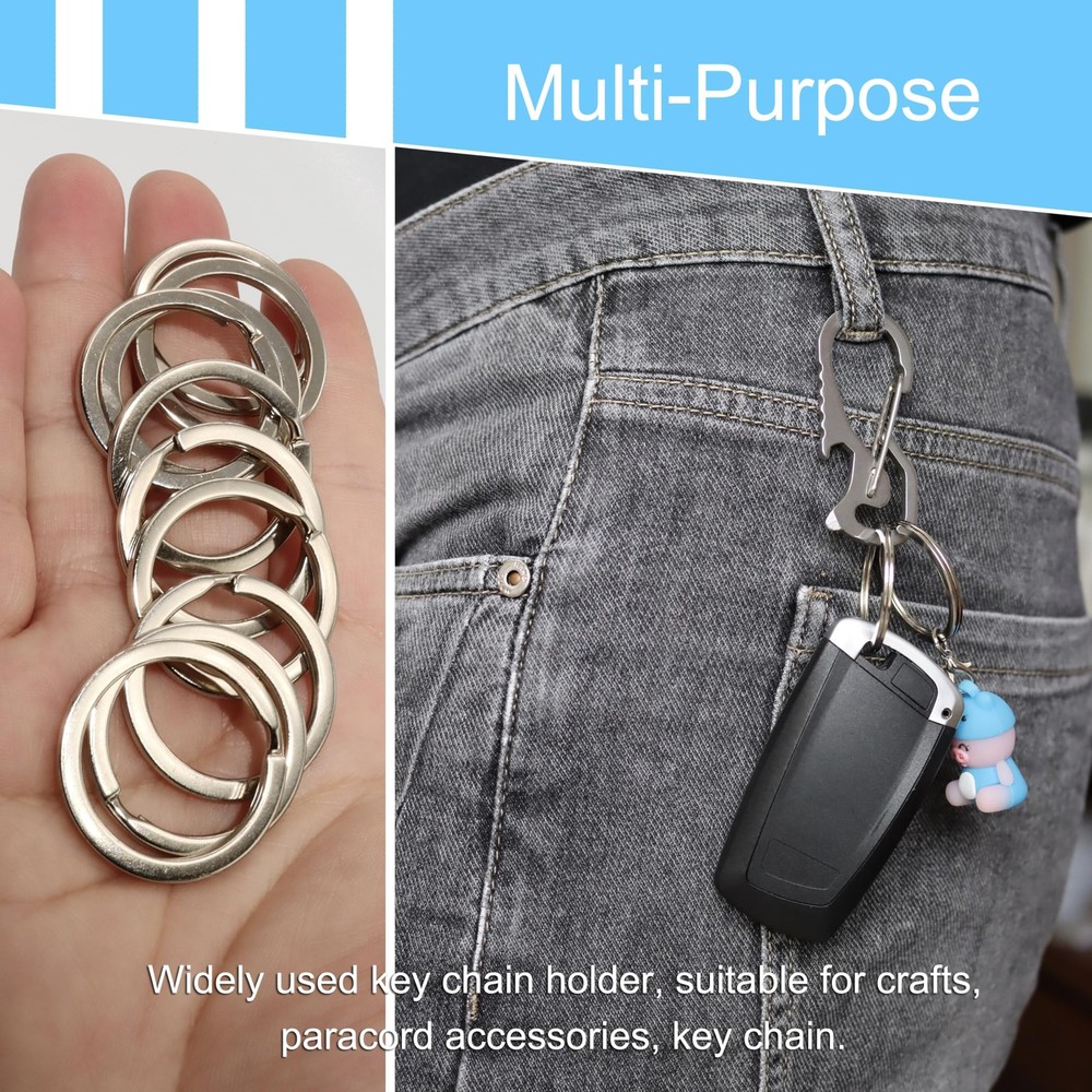 Key Rings - 1.25" (32mm) 50Pcs Flat Split Keychain Bulk Heavy Large, Silver