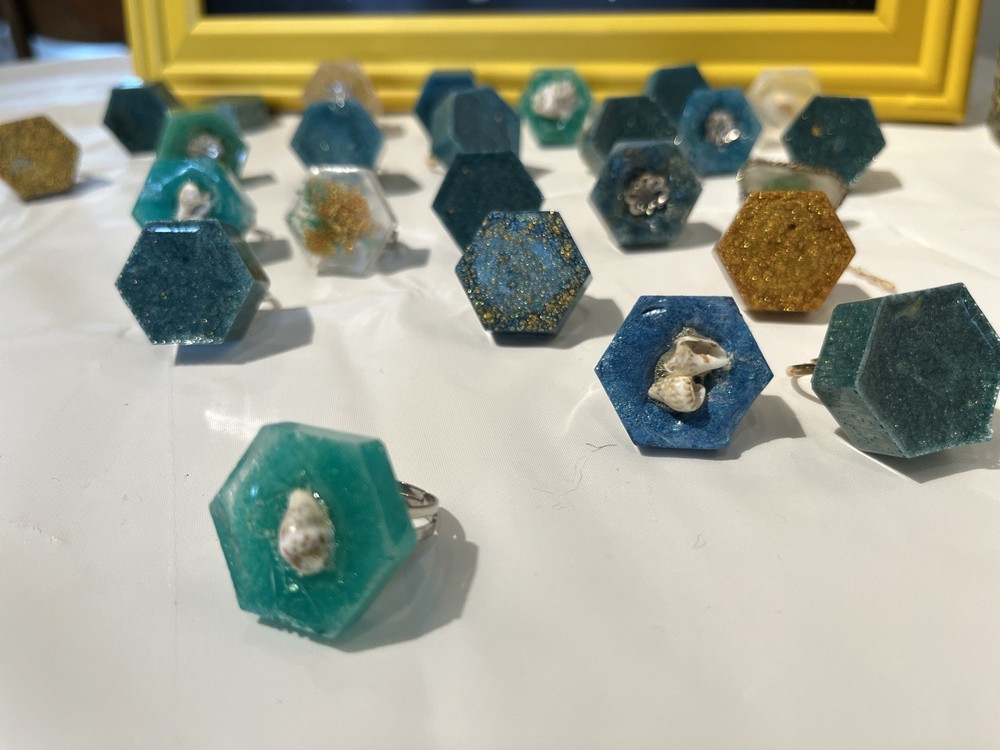 Hexagon Ocean Epoxy Resin Rings