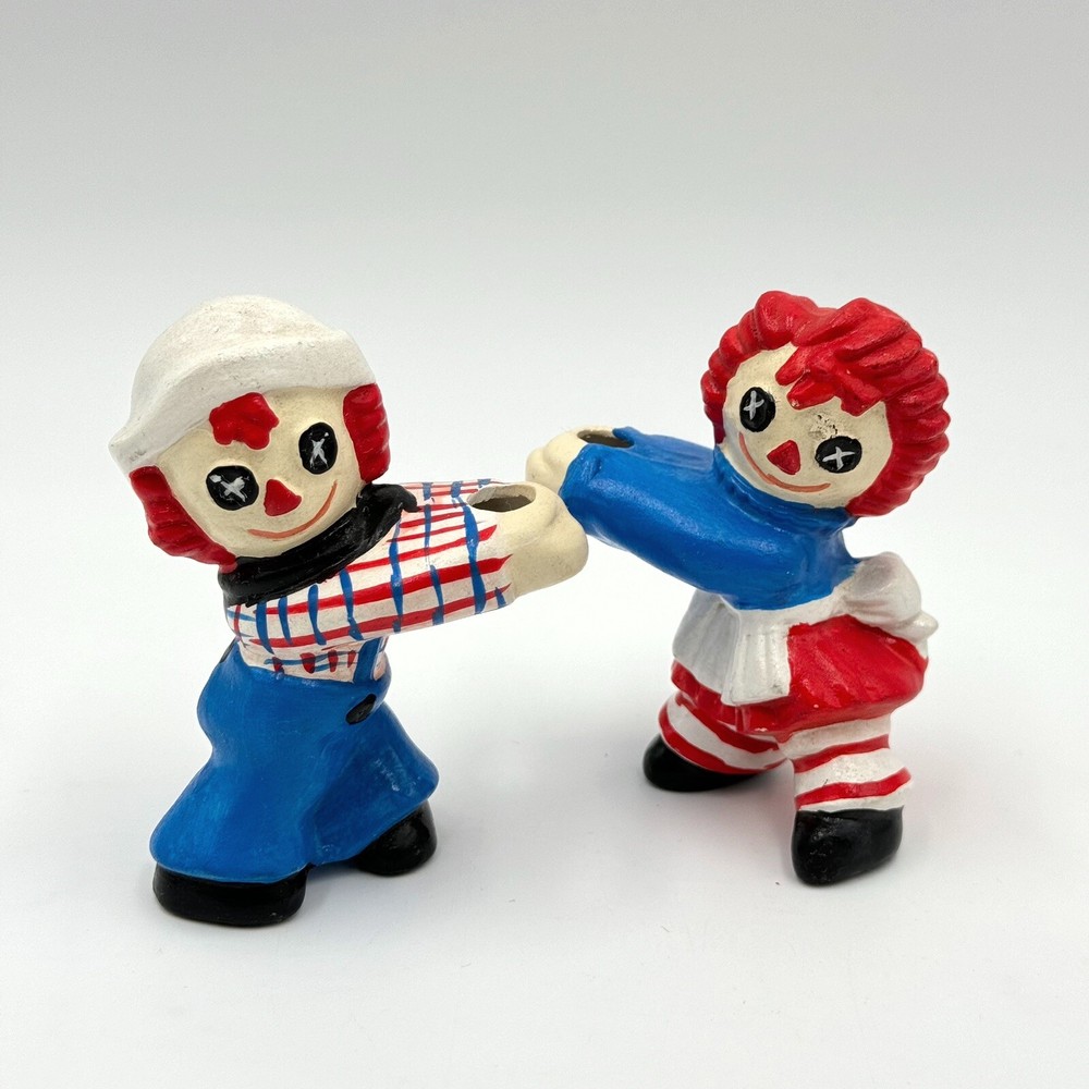 Vintage Ceramic Raggedy Ann & Andy Macrame Beads