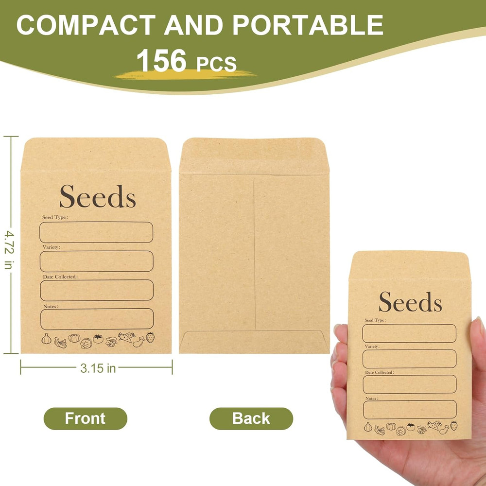 156 PCS Seed Envelopes 3.15”x 4.72”, Seed Packets Envelopes Kraft Seeds Saving E