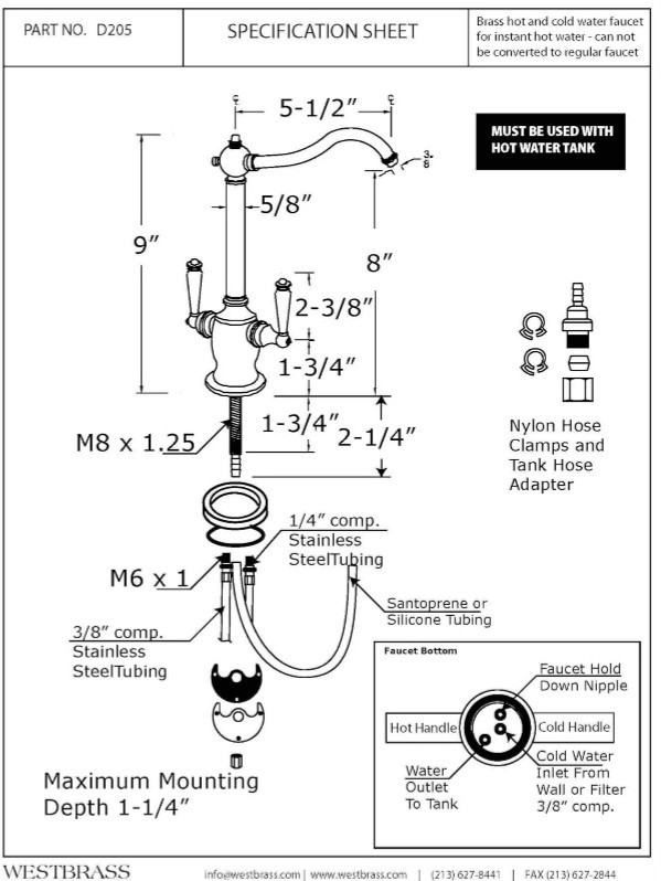 Westbrass D205-07 Victorian Traditional Two Handle Instant Hot/Cold Water Dis...